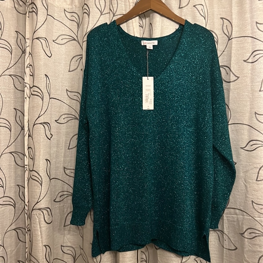 Liz Claiborne 1X Green Shimmer Sweater